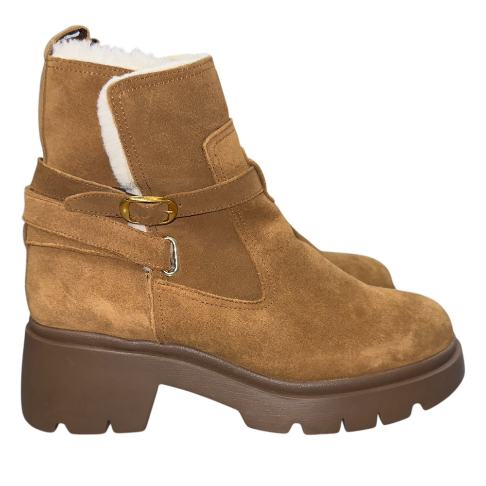 Steve Madden Size 9 Colleta Fluff Brown Suede Fur Lined Ankle Lug Boots New